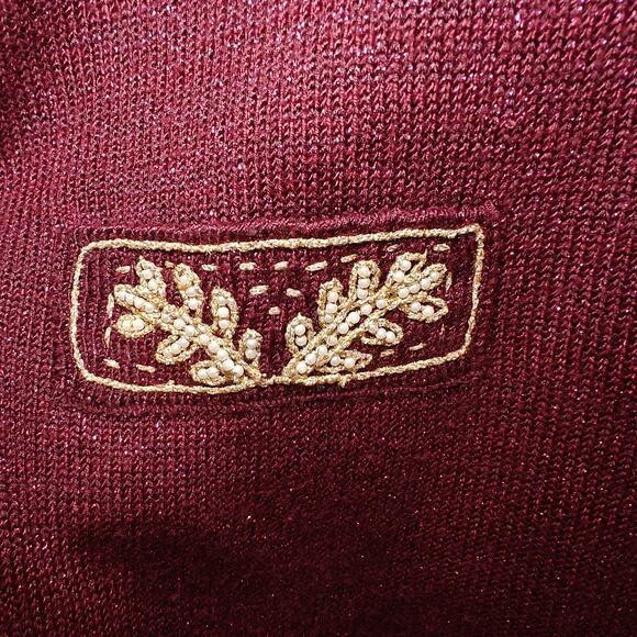 Jaclyn Smith Sweater Women S Burgundy Embroidered Gold Trim Holiday Christmas - Picture 3 of 9